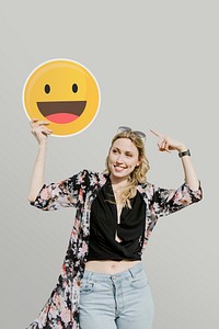 Woman showing a smiling emoticon