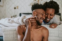 Romantic black couple in the bedroom