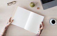 Tattooed woman reading a book mockup