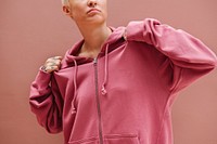 Cool girl wearing a pink hoodie