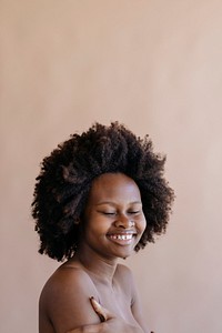Beautiful naked black woman with afro hair social template