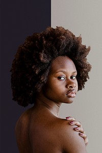 Beautiful naked black woman with afro hair