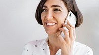 Young happy woman on the phone social template