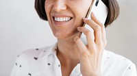 Young happy woman on the phone social template