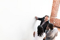 Business people writing on a whiteboard mockup