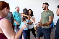 Diverse people in an active exercise class