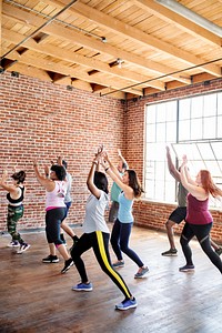 Diverse people in an active dance class