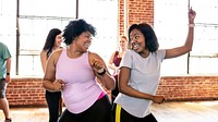 Diverse people in an active dance class