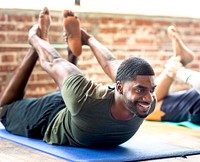 Men in a yoga class