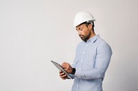 Engineer writing on his digital tablet