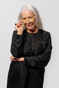 Happy senior woman in a studio