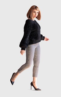 Woman in a fluffy sweater posing mockup