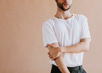 Bearded man in a white tee