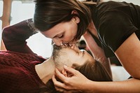 Sweet and loving couple together in bed