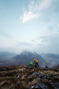 Camping at a misty Glen Coe in Scotland