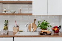 Modern home kitchen decor with a chopping board