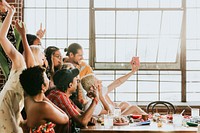 Diverse group of friends taking a selfie at a party