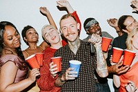 Group of diverse friends celebrating at a party