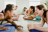 Group of diverse people in yoga class
