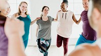 Group of people doing quadriceps stretching