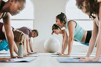 Group of people doing full plank pose