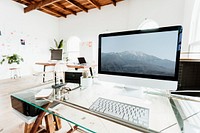 Computer on a glass table mockup