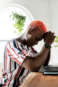 Stressed woman having a meeting