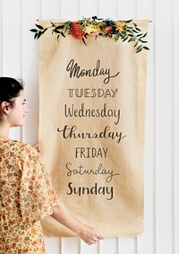 Days of the week on a floral brown paper mockup