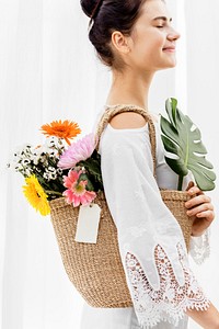 Girl carrying a bouquet in her bag
