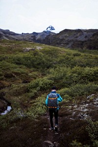 Man hiking at the South Coast of Iceland