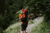 Backpacker trekking Chamonix Alps in France