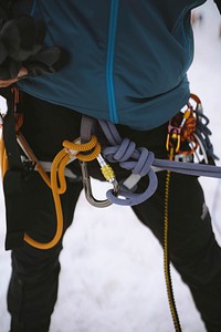 Hiker with belay device around his waist