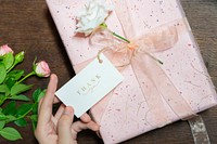 Pink gift box with a card mockup