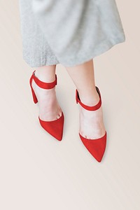 Fashionable woman in red heels mockup