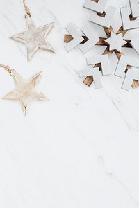 Wooden snowflake and stars background mockup