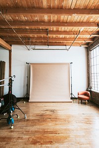 Beige backdrop at a cool industrial photography studio