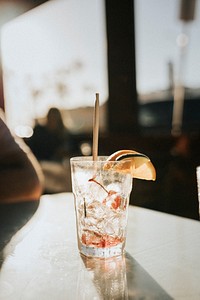 Empty cocktail glass at a bar