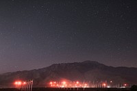 Wind turbines in the Palm Springs desert at night, USA