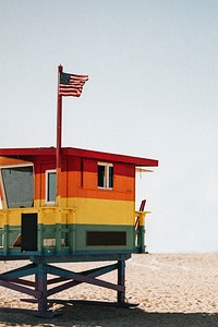 Bright and colorful lifeguard hut in the US
