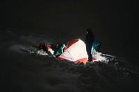 Overnight camp site at a snowy mountain