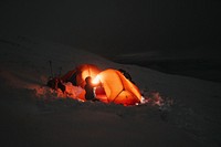 Overnight camp site at a snowy mountain