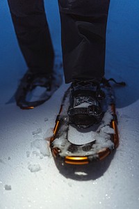 Closeup of snowshoes in the snow