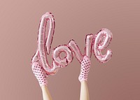 Love glossy pink foil balloon on pink background mockup