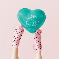Heart balloon on a feet with socks mockup