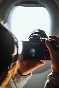 Traveler on a flight over the Atlantic ocean to the Faroe Islands