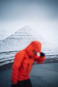 View of snowy Hv&iacute;thamar mountain in the Faroe Islands