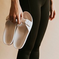 Woman white sandal mockup apparel mockup