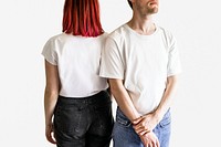 Casual white tee mockup psd on man and woman