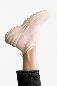 Psd women's pastel pink sneakers mockup
