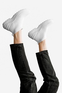 Women's white sneakers psd apparel mockup